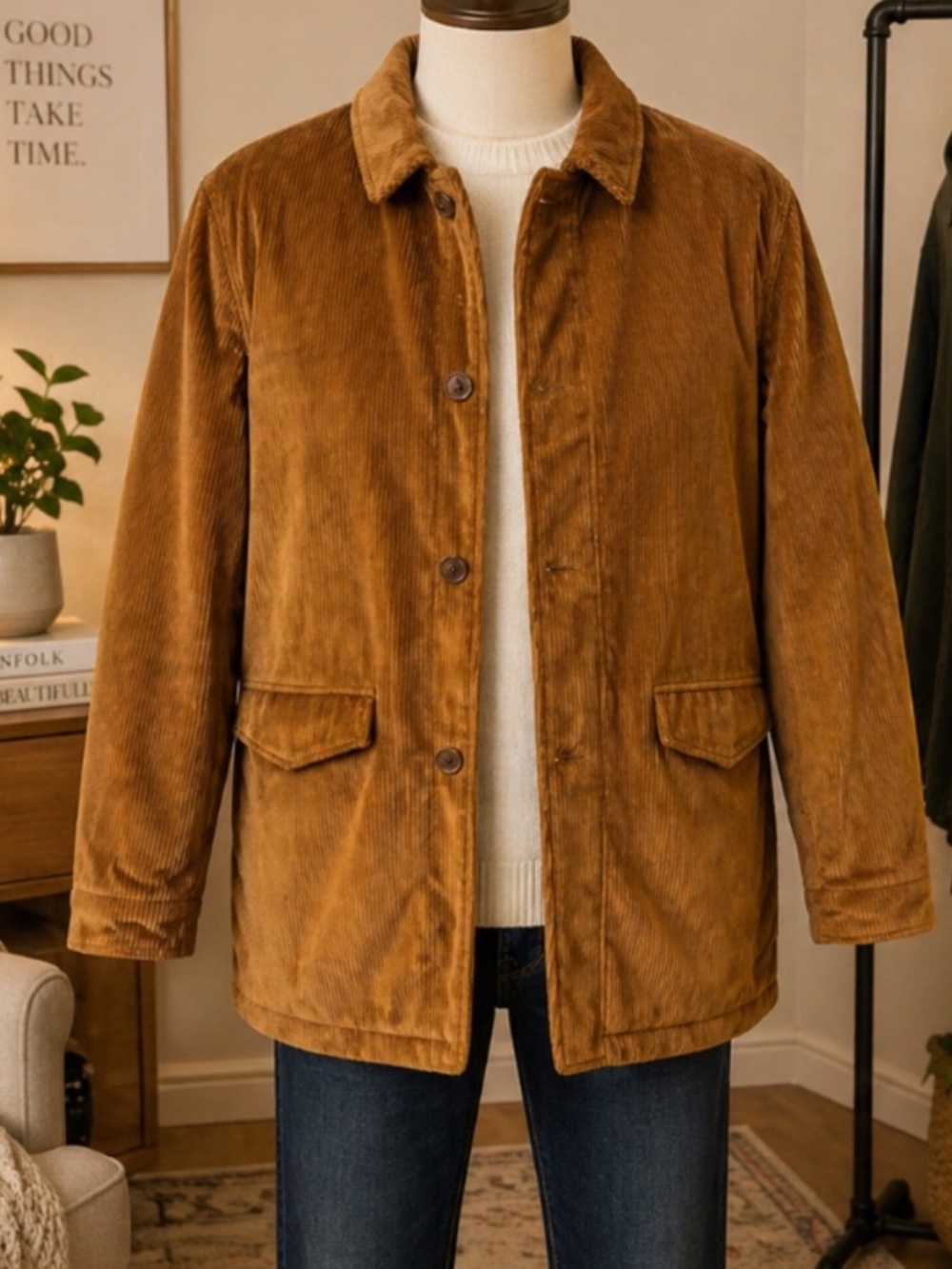 Bar III Slim Fit Men's Corduroy Shirt Jacket in Camel Brown Size 40